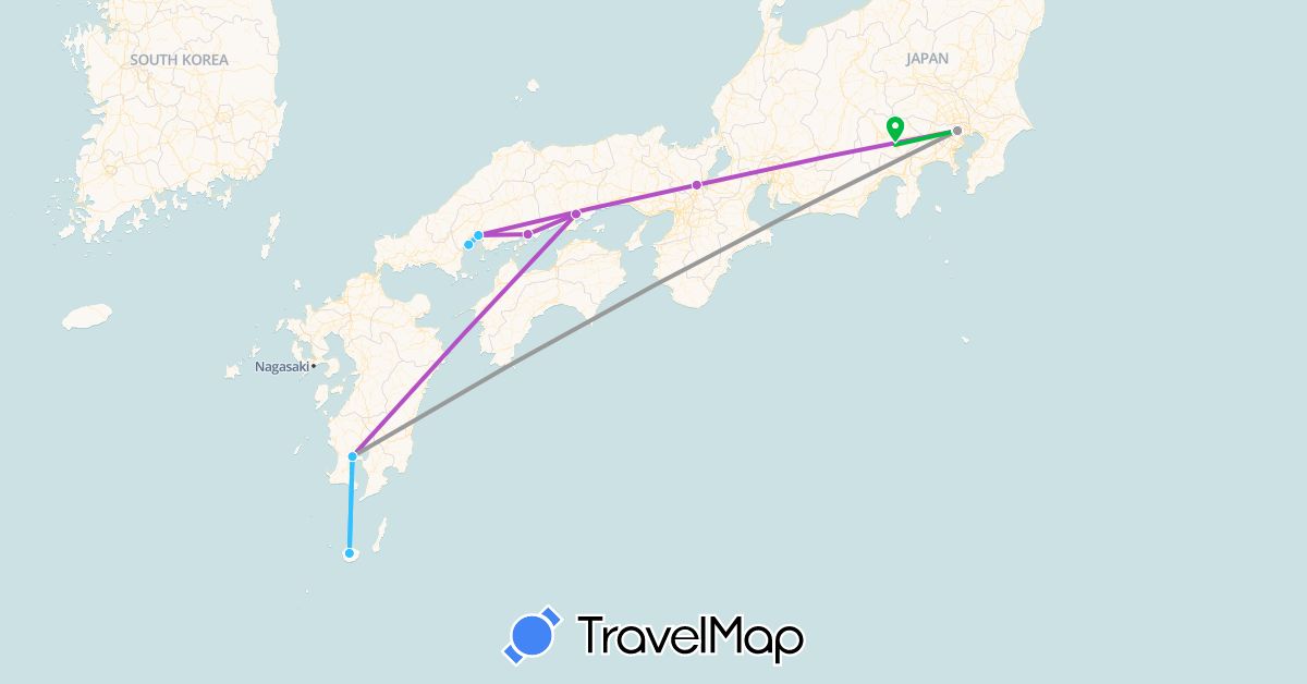 TravelMap itinerary: driving, bus, plane, train, boat in Japan (Asia)